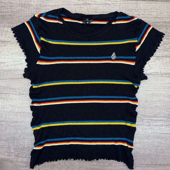 Girls Volcom Striped Short Sleeve Top Size 10 - Picture 1 of 4